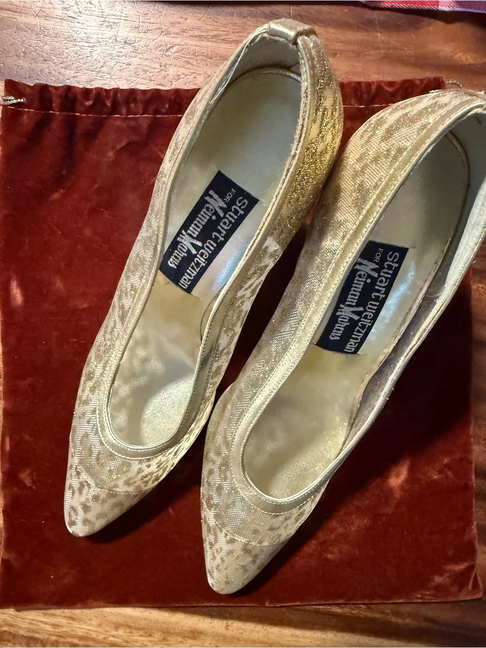 Stuart Weitzman Vintage Gold Pointed Toe Heels